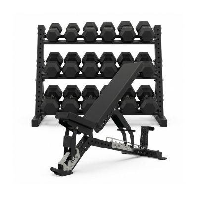 Håndvægte (sæt, 12,5-30 kg) inkl. stativ og justerbar bænk