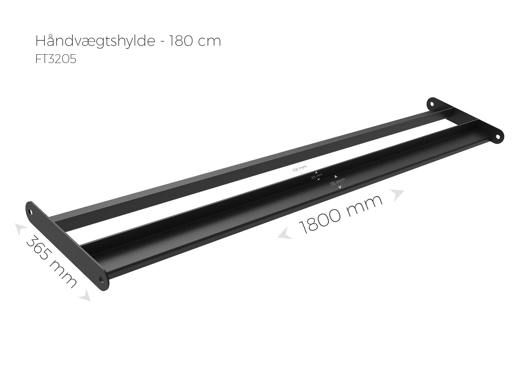 Håndvægtshylde - 180 cm