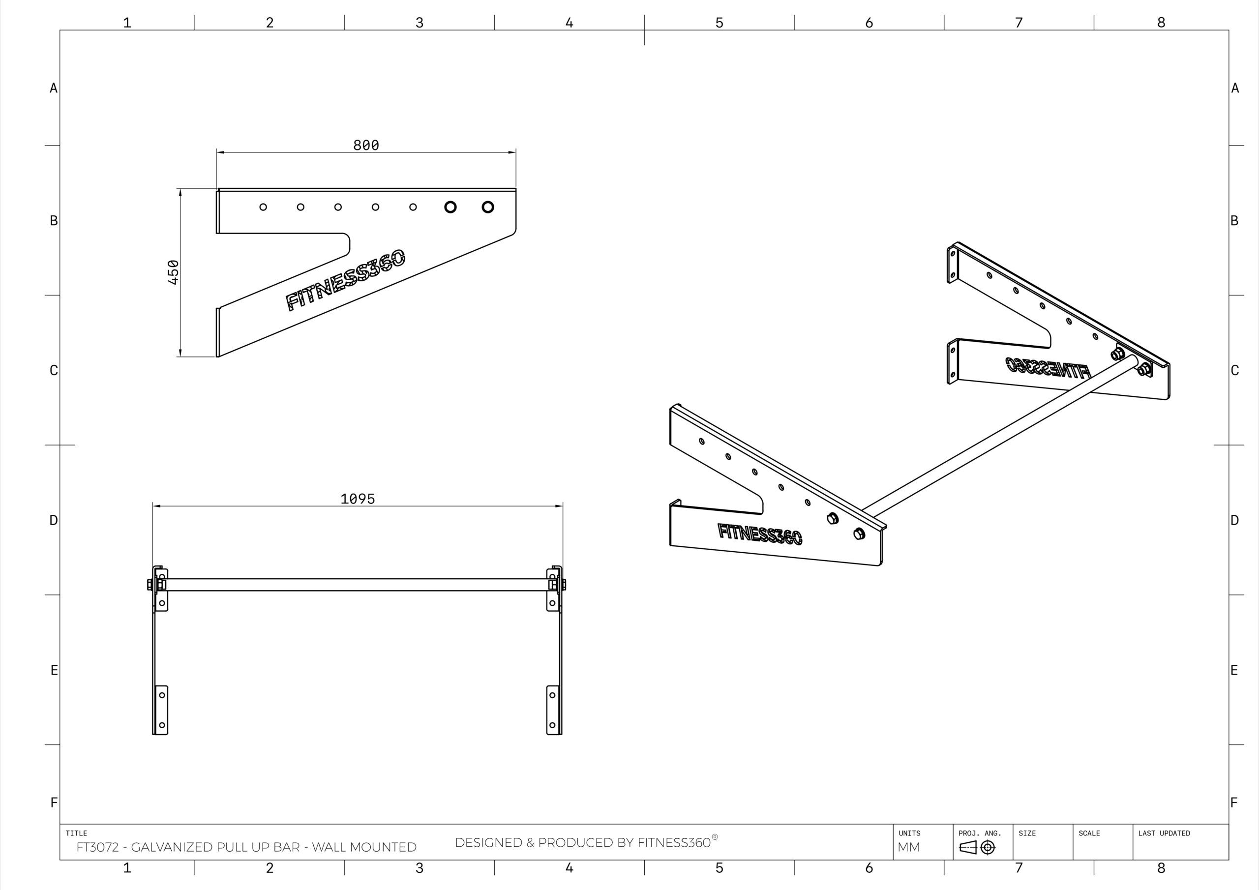 Fitness360 Galvanized Pull Up Bar - Wall Mounted